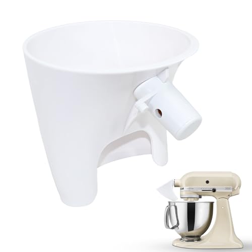 Flour Funnel Attachment for KitchenAid Stand Mixer, Hands-Free No-Spill Pouring Shield for Tilt-Head 4.5 & 5 Qt Bowls (KSM150), Dishwasher Safe Baking Accessory for Dry & Liquid Ingredients (White)