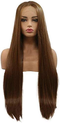 RainaHair 26inches Middle Part Long Silky Straight Lace Wig Light Brown Synthetic Lace Front Wigs for Christmas or Daily Wear Heat Resistant Fiber Wig (Light Brown)