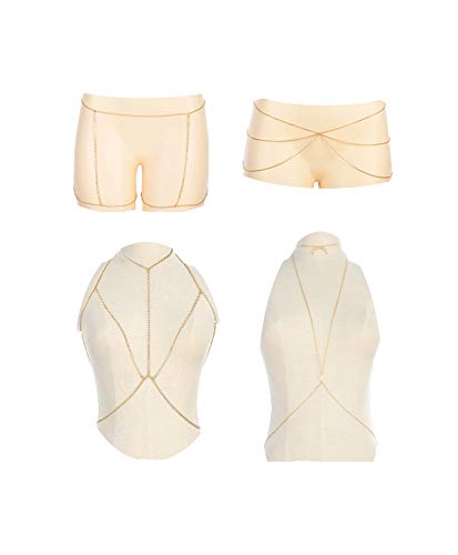 Ofeiyaa 4PCS Body Chain Jewelry Bra Chain Retro Waist Belt Chain Suit Bikini Beach Boho Chain Set Women Girls Gold Tone - Thumbnail 4