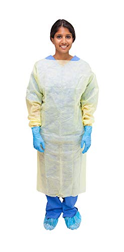 MediChoice Isolation Gown, Non-AAMI, Overhead, Open Back, Thumbloop Cuff, Tie Waist, XL, Yellow, 131477779XL (Case of 100)