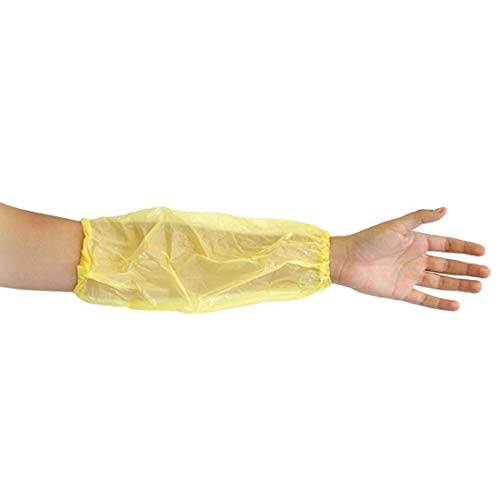 100 x Disposable Clear Cleaning Over-Sleeve Water-Resistant Arm Cover Sleeve Protector with Elasticated Wrist and Elbow for Adult { 100, Yellow }