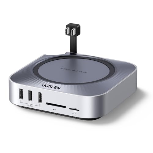 UGREEN 40Gbps Mac Mini M4 Dock with NVMe SSD Enclosure (Up to 8TB), 10-Port Hub & Stand with 5x 10Gbps USB-A/C, Up to 8K HDMI, SD/TF 4.0, 3.5mm Audio,Cooling Fan, Seamless Fit for Mac Mini M4/M4 Pro