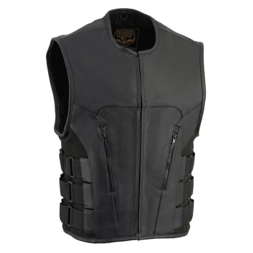 Milwaukee Leather Men's Creeper Black Triple Strap Leather Motorcycle Vest - LK…