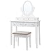 SONGMICS Vanity Table Set with Mirror and 4 Drawers, Wooden Makeup Dressing Table with Large Stool, Gift for Women Girls, White URDT22WT