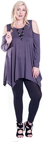 Hot Ginger Women's Plus Size Long Sleeve Cold Shoulder Shark Bite Top (Charcoal, 3X)