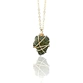 Genuine Raw Moldavite Pendant Necklace – Authentic Czech Moldavite Crystal – 14K Gold Vermeil Wire Wrapped Healing Stone – Handmade Spiritual Jewelry – Unique Gift for Women & Men