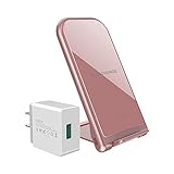 KZY Fast Wireless Charger Stand, QI Certified Wireless Charger Compatible for iPhone X/8/8+, Wireless Stand Charger for Galaxy S9/S9+ Note 8/5 S8/S8+ S7/S7 Edge, Rose Golden (with QC 3.0 AC Adapter)