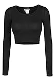 LE3NO Womens Fitted Long Sleeve Crop Top with Stretch, L3NWT1073_BLACK, Small,L3NWT1073_BLACK,Small