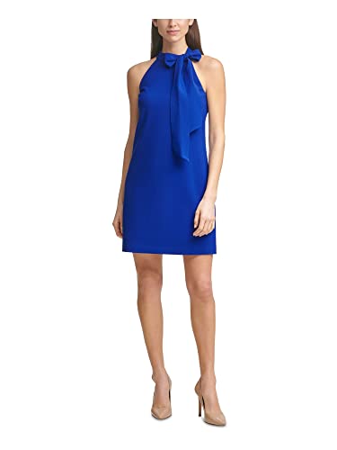 Vince Camuto Women’s Kors Crepe Halter Bow Neck Shift Dress, Cobalt, 12