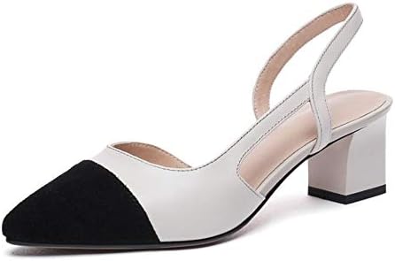 Nine Seven Genuine Leather Women's Pointed Captoe Chic Mid Chunky Heel Cute Handmade Concise Slip On Dorsay Women Sling Back Pumps