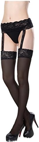 Soultopxin Women's Sexy Thigh-High Stockings Female Black Hold up Lace Top with Garter Belt Hosiery