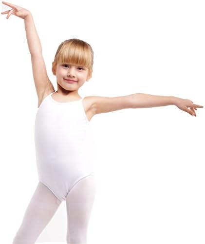 Girls' Basic Camisole Leotard For Ballet, Dance And Gymnastics (WHITE, S-110)
