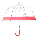 Artiron Colorful Trim Clear Umbrella Bubble Fashion Dome Auto Open Transparent Umbrella for Outdoor Weddings Windproof (Red Trim)