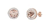 New NYC Sterling Women Rose Gold Plated Cubic Zirconia Marquis Simulated Morganite Halo Stud Earring (Round)