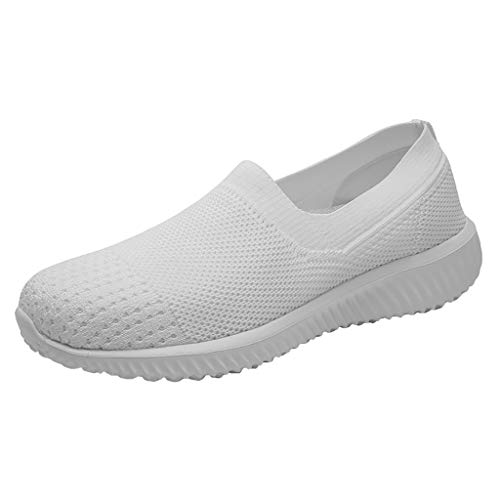 Women's Athletic Walking Driving Shoes Casual Mesh Comfortable Sneakers Loafers Slip On Flats Tennis Trainer Shoes (US:8, White)
