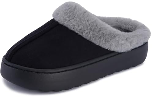 Joomra Women's House Slippers for Warm Female WinterShoes Bedroom Lightweight Fuzzy Washable Indoor Casual Cozy Size 7.5 8.5 Fur Platform Cushioned Pillow Cloud Slipers All Black 39-40