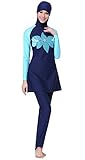 Ababalaya Womens' Muslim Islamic Swimsuit 2 Pieces Full Cover Hijab Burkini Swimwear,007Blue,Tag Size M/US Size 4-6