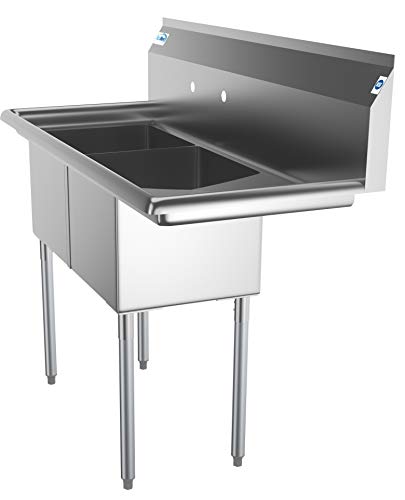KoolMore 2 Compartment Stainless Steel NSF Commercial Kitchen Prep & Utility Sink with Drainboard - Bowl Size 15" x 15" x 12"