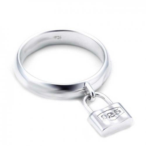 Dangle Charm Padlock Sterling Silver Ring
