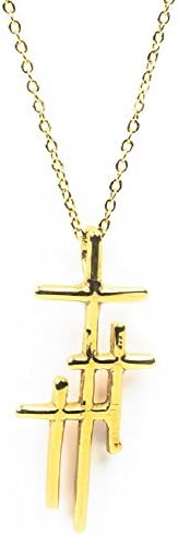 My Saint My Hero Adult Gold Tone Faithful Light Three Crosses Necklace, 18" + 2".