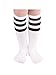 Zando Uniform Cotton Knee Thigh High Socks with Triple Stripes Tube for Kids Children A White w Black