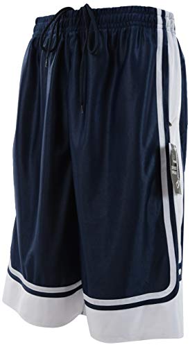 ChoiceApparel Mens Two Tone Training/Basketball Shorts with Pockets (S up to 4XL) (S, Zippered-Navy/White)