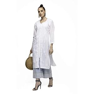Hulara 100% Katoen Chikan Kurta voor Vrouwen, Handgemaakte Witte Kurti voor Vrouwen UK Indian Holi Jurk Festival…