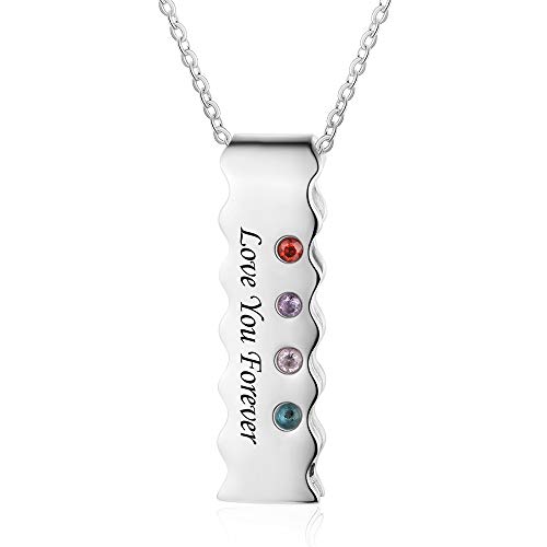 Personalized 4 Simulated Birthstone Bar Necklace for Grandma or Mom Custom Names Grandmother's Birthday Jewelry Gift - Thumbnail 7