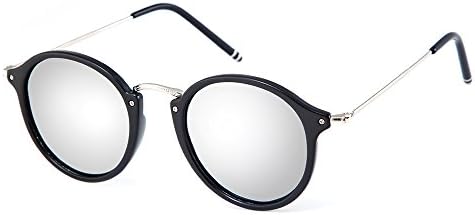 MT MIT Classic Retro Small Round Polarized Mirror Lens Metal Frame Unisex Sunglasses(Black_Silver)