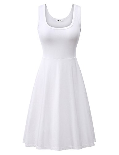 Herou Women Summer Beach Casual Flared Tank Dress (X-Large, White)