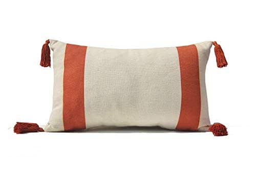 Amazon.com: Gray Orange Color Block Pillow Cover, Cotton ...
