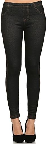 Women Leggings Skinny Pant J-03 Black Denim, One Size