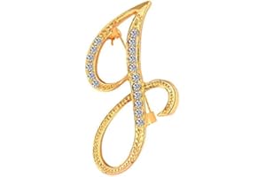 DSADKI A-Z Lette Brooch 26 Initial Pins Gold Plated Metal Brooches - Clear Crystal Rhinestone Brooch Breastpin for Women