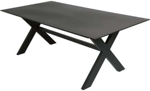 Black Aluminium Garden Table Stand with Base and Matte Black Glass Top, 200X100X74 CM