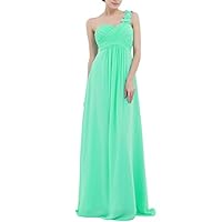 YiZYiF Chiffon Applique One Shoulder Long Bridesmaids Party Dress Turquoise 14