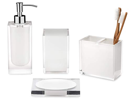 Essentra Home 4-Piece Cristallino Collection with White and Transparent Aesthetics. Collection Includes a Soap Dispenser, Toothbrush Holder, Tumbler, and Soap Dish. - Thumbnail 7