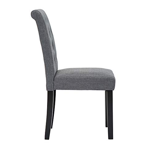 Set of 6 Upholstered Fabric Dining Chairs with Button-Tufted Details (Gray)