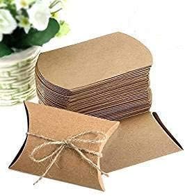 Pack Of 100pcs Paper Kraft Pillow Candy Box With Ropes Party