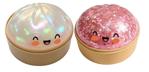 Glitter Dumpling,Large Dumplings Squishy,Mega Rainbow Dumpling Stress Relief Fidget Toy (2, pink+White)