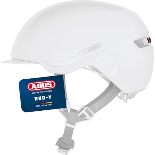 ABUS Fahrradhelm HUD-Y mit Rücklicht, Pure White, S