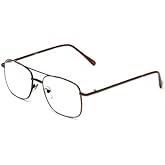 Calabria 8151 Square Pilot Metal Reading Glasses +0.75 Brown Men Women Designer Classic Trendy Readers Stylish Chic Eyeglass