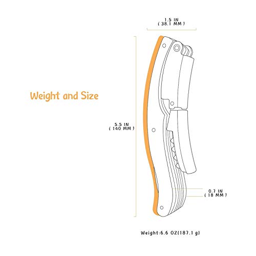 CORKAS Executive Corkscrew,High-end Wine Opener with Full Olivewood Handle,Double Worm Corkscrew,Serrated Foil Cutter,Large-sized Design,Bigger,Heavier and Professional(5.5×1.5×0.7 inch/6.6 oz) - Thumbnail 3