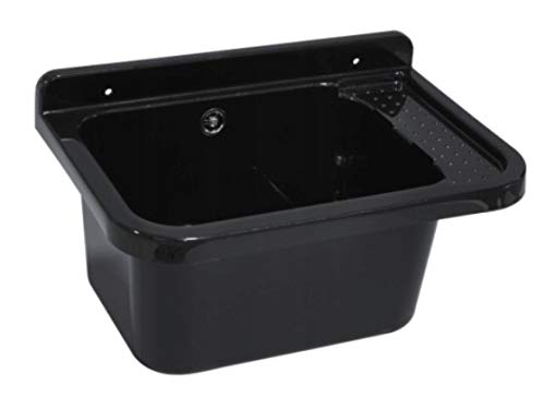VBChome Ausgussbecken mit Armatur 59 x 34 x 21 cm Schwarz Spülbecken Waschtrog mit Überlauf Waschbecken für Gewerbe… – Bild 5