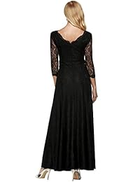 ANGVNS Vestido largo de noche con encaje floral retro de 2 3 para mujer Vestido largo