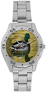Fathers/Mothers/Grandmas/Grandpas Novelty Gifts Presents Cute Mallard Duck Pattern Men's Stainless Steel Analog Watch