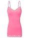XT1004L Ladies Adjustable Spaghetti Strap Lace Trim Long Tunic Cami Tank Top Rose-Pink XL