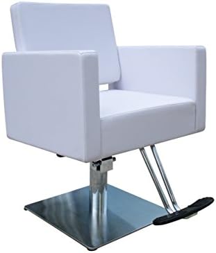 Buy-Rite Salon & Spa Equipment Christina Styling Chair for Professional Salons & Barbers, Wide Seat, Heavy-Duty Stainless Base, Hydraulic Pump, in White, YLG-195-WHT