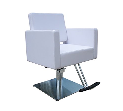 Buy-Rite Salon & Spa Equipment Christina Styling Chair for Professional Salons & Barbers, Wide Seat, Heavy-Duty Stainless Base, Hydraulic Pump, in White, YLG-195-WHT