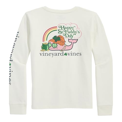 vineyard vines Girls' St. Paddy's Day Long-Sleeve Pocket Tee, Marshmallow, 6
