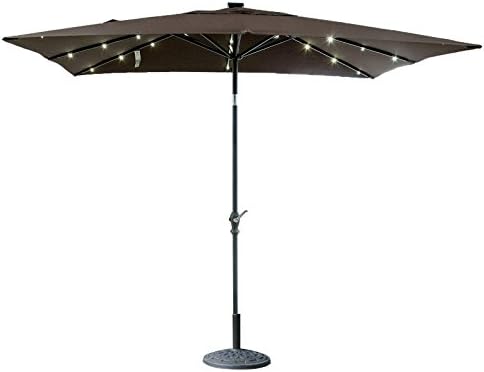 CASUN GARDEN 7x9 ft Rectangular Aluminum Patio Market Umbrella with Solar Powered 32 LED Lights, Coffee